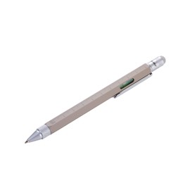 TROIKA Construction Beton - PIP20/BE - Concrete Look Multitasking Ballpoint Pen - Centimeter/Inch Ruler - Spirit Level - Slotted / Phillips Screwdriver - Brass - Grey, Silver