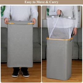 iEGrow Laundry Hamper with Lid, 110L Large Laundry Hamper with Handle and Lid, Collapsible Clothes Basket Organizer with Removable Inner Bag for Clothes Toys Towels - Grey