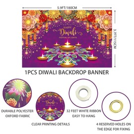 Diwali Backdrop Banner Happy Diwali Festival of Lights, Indian Festival Diwali Decoration Background Wall, Diwali Decorations Items Marigold Flowers Decoration, Happy Diwali Banner Indoor Outdoor