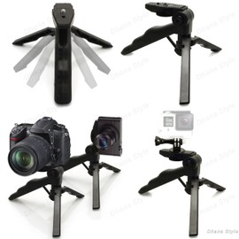2-Way Tabletop Tripod & Smartphone Holder / Smartphone / Digital Camera / Sports / Wearable Camera, Foldable, Small, Tripod, Tilt, Adjustable Angle, Head, 1/4'' Stand, Portable, Camera Stand, Hand Grip, Holder, Convenient to Carry, Handy Mini Tripod Head