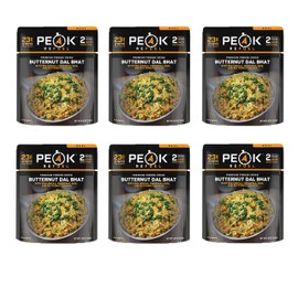 Peak Refuel Butternut Dal Bhat | Freeze Dried Backpacking and Camping Food | Amazing Taste & Quality | High Protein | Real Meat | Quick Prep (2 Serving Pouch) 6 pack