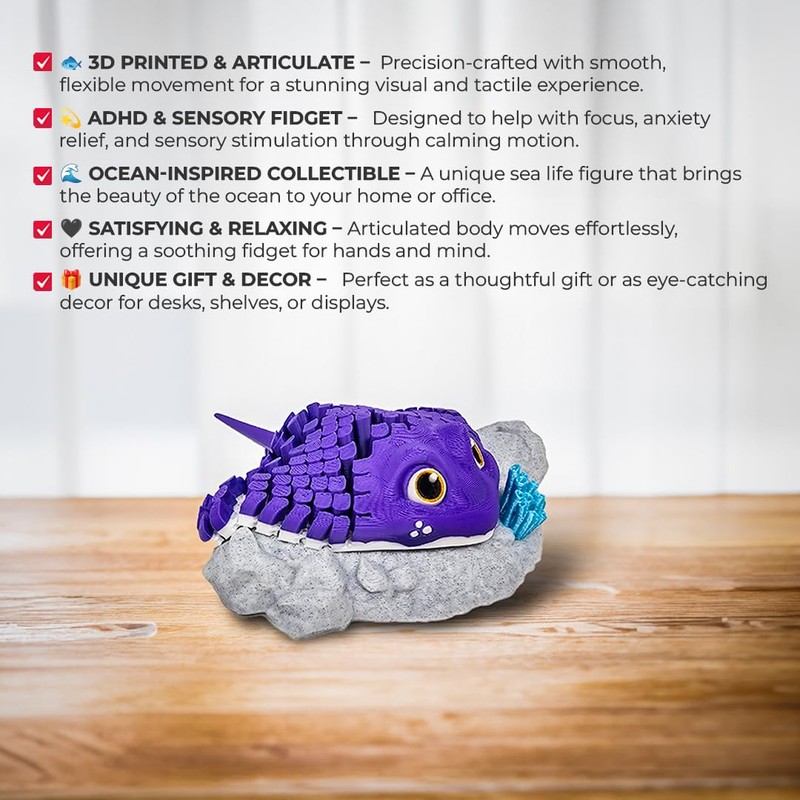 Articulated Manta Ray Figurine, 3D Printed Fidget Collectible for ADHD