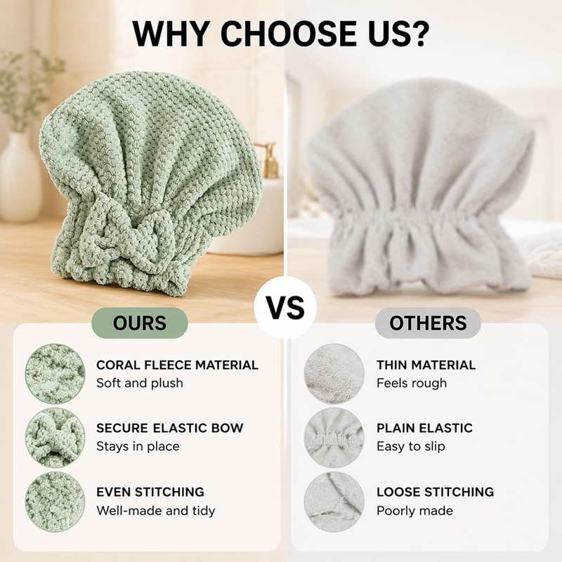 Hair Wrap Towel Set - Hair Towel Cap - Coral