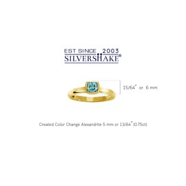 Silvershake 5MM Created Cushion Shape Color Change Alexandrite 14K Yellow Gold Plated 925 Sterling Silver Stackable Bezel Set Solitaire Ring June Gemstone Birthstone Jewelry for Women Size 5, 5,