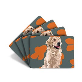 Set of 4 Golden Retriever Placemats - 4 non-slip, Cork-backed Table Mats featuring Leslie Gerry's Dog Artwork