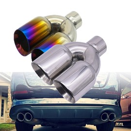 Madlife Garage 2.5" Inlet 3.5" Outlet Dual Exhaust Tip Stainless Steel Polished Muffler Tail Universal Bolt-On Double Outlet Tail Pipe(Silver)