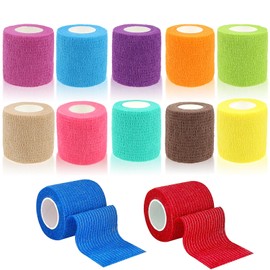 12 Rollen Selbstklebender Verband, 5cm x 5m Selbsthaftende Bandage für Erste Hilfe, Elastische Fixierbinde Cohesive Bandage Haftbandage für Hund/Katze/Füße/Fingerpflaster/Knöchelverstauchungen