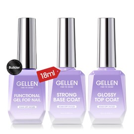 Gellen- Esmalte de uñas en gel Builder con capa base y capa superior de gel, juego de 3 esmaltes de uñas en gel de 18 ml, esmaltes de uñas en gel de  