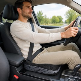 Four Seasons Memory Foam Car Seat Cushion for Driving – Ergonomic Height Booster & Posture Support Pad for Daily Commutes and Long Trips