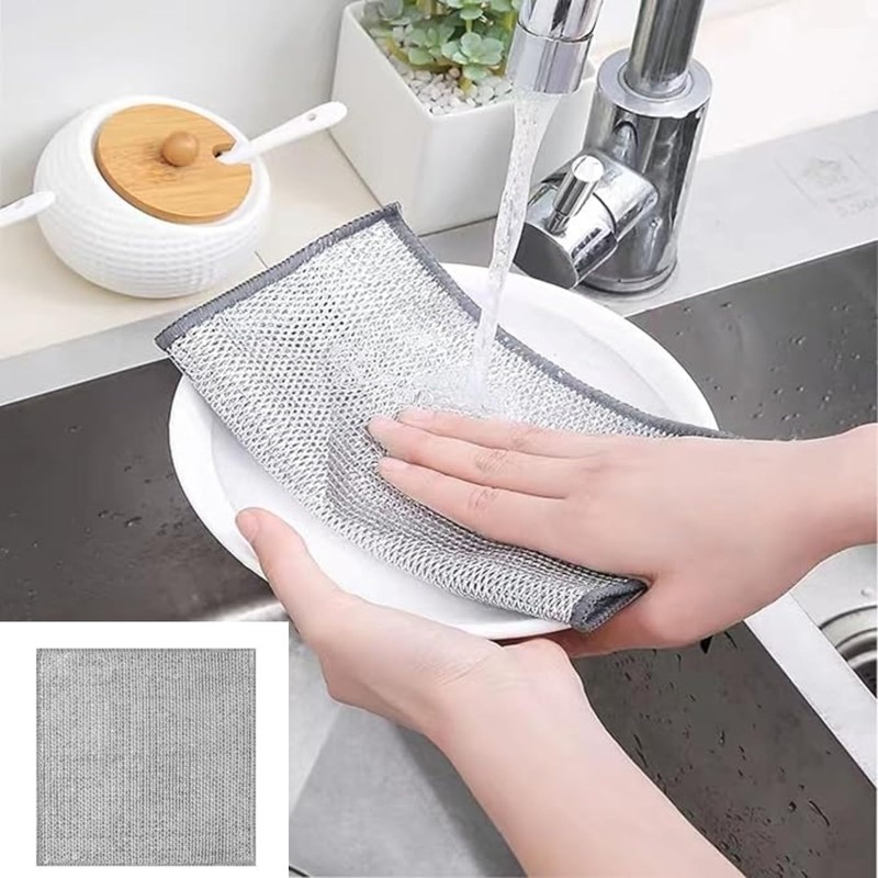 10 PCS Double Layer Wire Dishwashing Cloths, Multifunctional Non Scratch