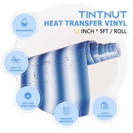 Tintnut Gradient HTV Vinyl Roll - 12 inch x 5 ft Blue White Heat Transfer Vinyl Ombre Iron on Vinyl Pattern Printed HTV DIY Crafts T-Shirt Handbags Hats for Cricut Silhouette Cameo