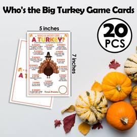 Thanksgiving Games Cards for 20 Players - Who is Most Like A Turkey - Funny Game Cards for Dinner Table Activity - Thanksgiving Party Games Decor & Supplies for Family Adults Teens Friendsgiving- A03
