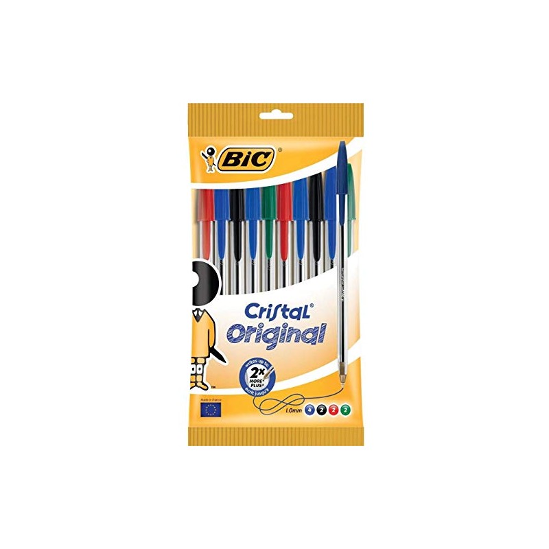 BIC 830865 Stick Ballpoint Pen schwarz, blau, grün, rot 10pezzo