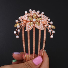 Xerling Vintage Crystal Flower Hair Comb Floral Rhinestone Pearl Hair Side Comb Teeths Bridal Hair Styling Accessories for Updo Bun Decorative Combs for Women Girls (pearl 3)