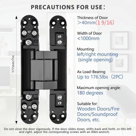 ANMILIY Hidden Door Hinge (7in)-2PC Invisible Door Hinges,3D Adjustable 180 Degree Invisible Hinges,176.5 lb.Load Capacity.(Black, 7 x 2.8 x 1)
