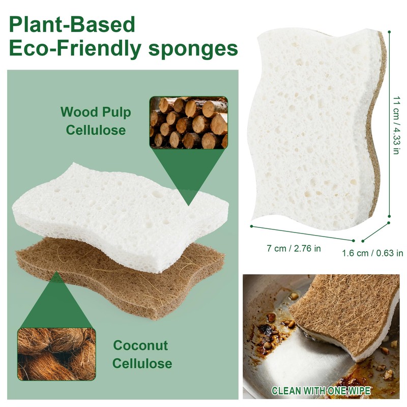 LILAC Natural Cellulose Sponges for Dishes - Ergonomic Non-Scratch Kitchen