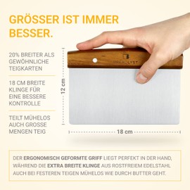 BREADLYST - Premium Dough Card Dough Scraper Made of Stainless Steel 18 cm Large with Wooden Handle - Baking, Accessories, Sourdough