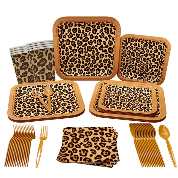 Leopard Print Party Supplies Pack (116 Pieces for 16 Guests) - Leopard Party Supplies, Cheetah Party, Leopard Print Decorations, Cheetah Plates and Napkins, Animal Print Party, Blue Orchards