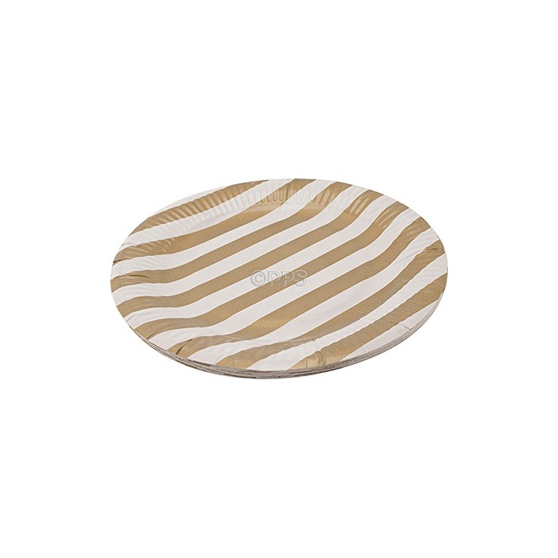 20 x GOLD STRIPED ROUND PAPER PLATES - 23cm/9" inch