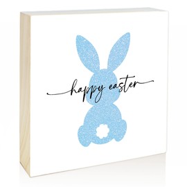 Rdtcgvss 4" X 4" Funny Easter Decor Desk Decor - Bunny - Happy Easter, Easter Table Decorations, Suitable for Farmhouses, Homes, Bathrooms, Kitchens, Etc. (Blue) - B01