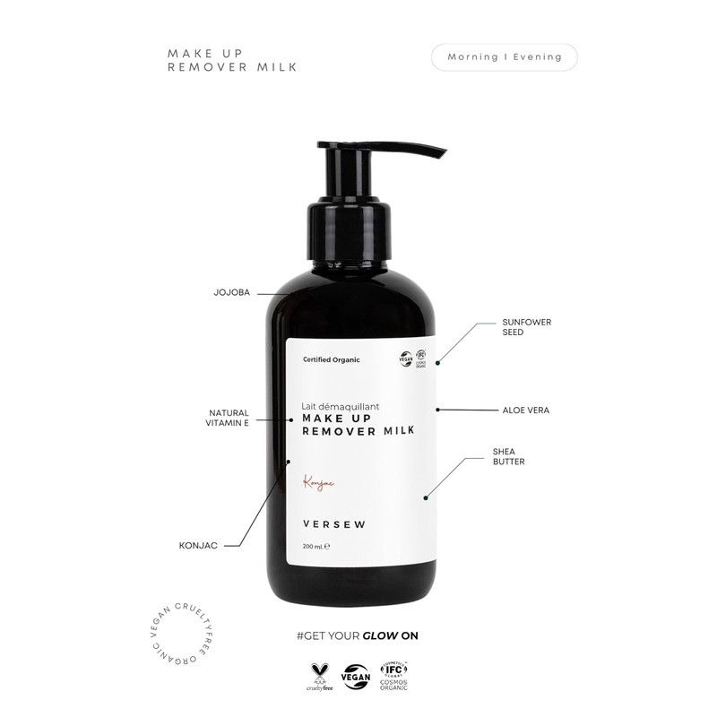 Versew Organic Vegan Moisturising Facial Cleanser, Makeup Remover, Daily Use,