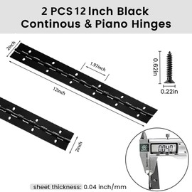 12 Inch Long Black Stainless Steel Continuous & Piano Hinges,2 Inch Open Width 0.04" Thick Stainless Steel Piano Hinge for Wood Furniture Mailbox Tool Storage Boxes Cabinets Door Hinges,2 Pieces