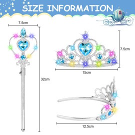 Vicloon 2PCS Light Up Princess Crown and Wands, Princess Dress Up Accessories for Little Girls, Princess Tiara Jewelry Toy for 3-6 Girl Christmas Birthday Cosplay Crown