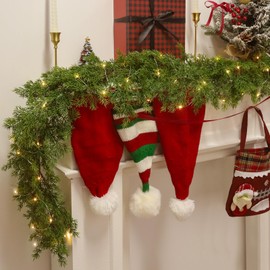 6.5FT Christmas Garland with 16.4FT LED Lights String - Artificial Realistic Cedar Garland, Norfolk Pine Cypress Vines with Lights for Christmas Winter Decorations Table Mantle Outdoor Indoor