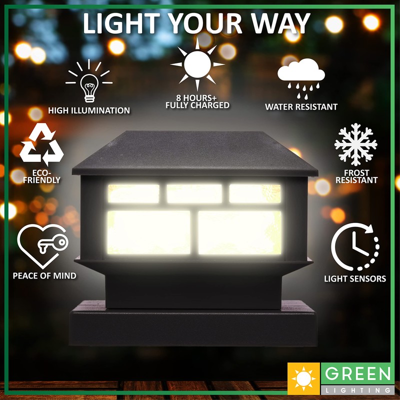 GreenLighting Modern Solar Post Cap Lights Fits 4x4 Wood, 4x4
