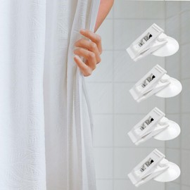 Shower Curtain Clips with Suction Cup - Curtain Clips to Hold Curtains Closed,Prevent Water Splashing Out 4 PCS