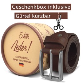 Cartvelli Men’s Vintage Leather Belt, 38 mm, Made in Germany - Gift Box - Silver Belt Buckle - brown