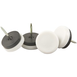 Nail On 1-1/8" Furniture Glides for Straight Wooden Furniture Legs (4 piece) - White, Round