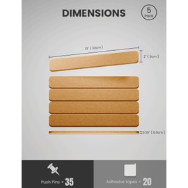 Fluxynara Cork Board Alternative Felt Strip Board 5-Pack 13"x2", Office Pin Board with 35 Push Pins, Adhesive Install for Bedroom Door & Home Office(Gold Bronze)