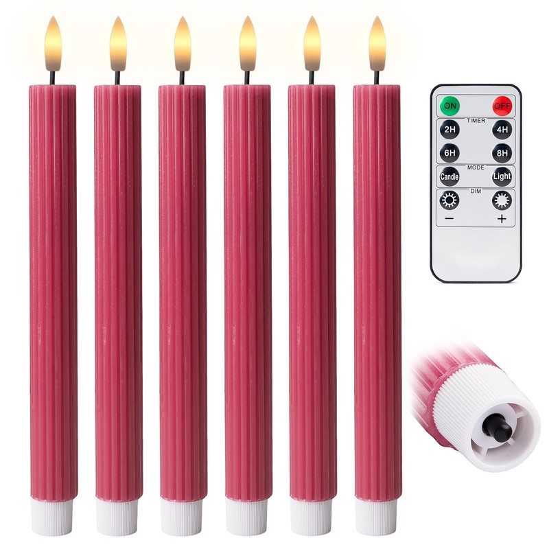WYZworks 10" Fluted LED Pink Grooved Pillar Candles, Remote &