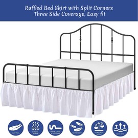 Ruffled Bed Skirt with Split Corners Three Side Coverage-King Size Dust Ruffles Bed Skirts 16 Inch Drop Expertise Tailored Fit Wrinkle Free Bed Skirt Dust Ruffle (King 16 Drop-White)