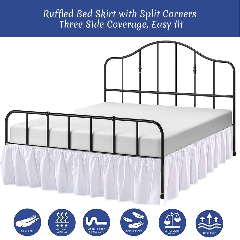 Ruffled Bed Skirt with Split Corners Three Side Coverage-King Size