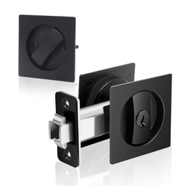 Lufyzora Pocket Door Lock with Keys Matte Black Square Pocket Door Hardware for Wooden Doors Kitchen Doors Bathrooms Barn Door Contemporary Privacy Sliding Pocket Door Latch Lock (1 Pack)