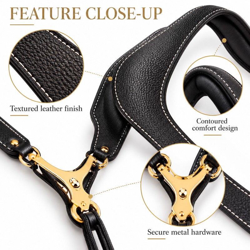 Adjustable Saxophone Shoulder Harness, Breathable Leather Contoured Sax Strap for