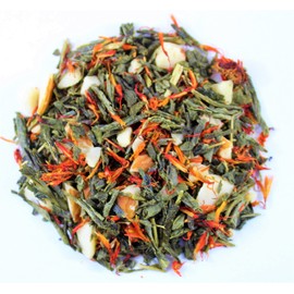 Nelson's Tea Almond Amaretto - Herbal Green Loose Leaf Tea, Curated Blend with Sencha Green Tea, almonds, Dried Cherries, and Safflower - Perfect for Bedtime Brew (Sample)