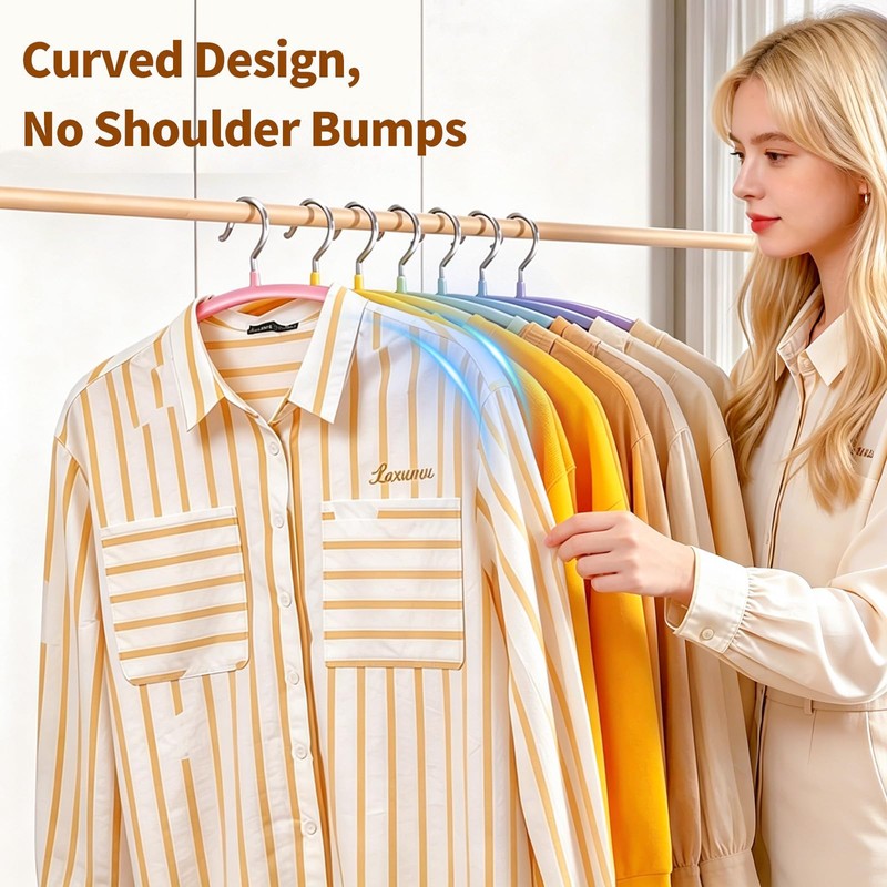 14 Pack Metal Hangers, No Shoulder Bump Non-Slip Curved Sweater