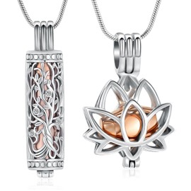 VCCWYQK Cremation Jewellery for Ashes - Lotus Flower Ash Pendant Necklace with Mini Keepsake Urn Memorial Ash Jewellery, Stainless Steel, No Gemstone