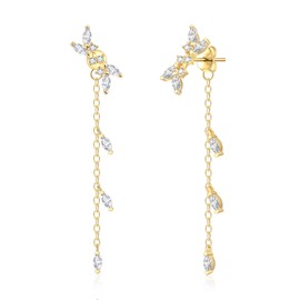 EleQueen Wedding Bridal Dangle Chain Earrings, Glamour CZ Warp Wedding Drop Dangle Earrings for Women Gold-Tone