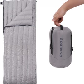 OUTREVO Sleeping Bag, Envelope Type, Lightweight, Goose Down, 14.1 oz (400 g), Connected for Two People, Compact, Shruff, Outrevo (Gray)