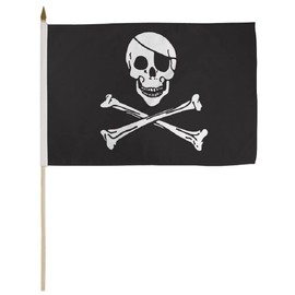 12x18 12"x18" Jolly Roger Pirate PATCH Stick Flag Wood Staff Super Polyester