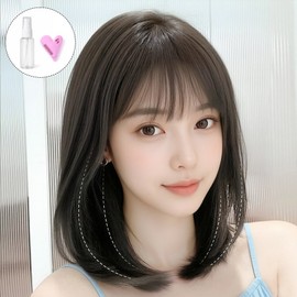 Novah Women's medium length full wig see-through bangs natural layered daily full wig 35cm, 1 piece, brown black / Novah 여성 중단발 통가발 시스루뱅 자연스러운 레이어드 데일리 풀가발 35cm, 1개, 브라운블랙