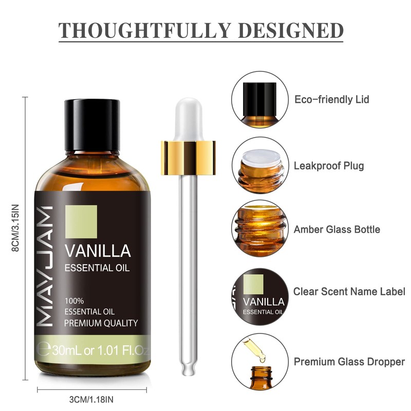 Vanilla Essential Oil 30ml/1.01fl.oz, MAYJAM Premium Vanilla Oils for Aromatherapy,