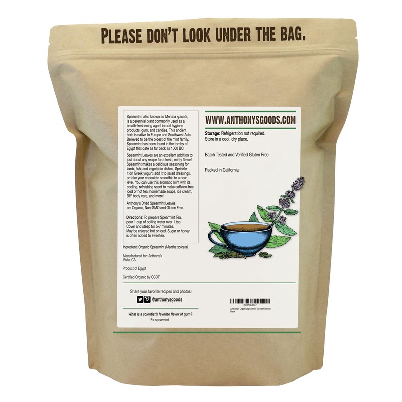 Anthony's Organic Dried Spearmint Leaves, 1 lb, Gluten Free, Non