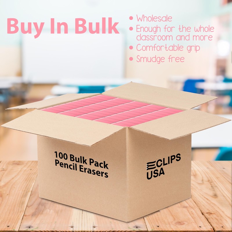 Erasers Bulk, 100 Pink Erasers for School, School Supplies for