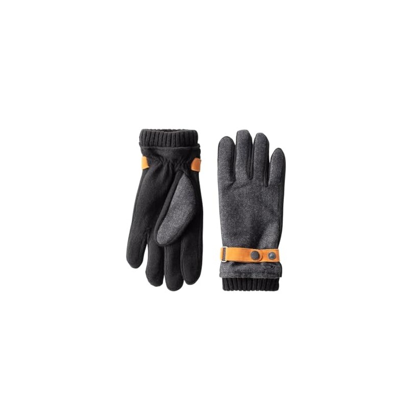 camel active Men's Wool Effect Leather Strap Gloves, black