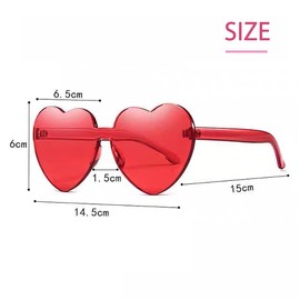 2PCS Heart Shape Sunglasses Rimless Transparent Heart Glasses Colorful Party Favors (Red)